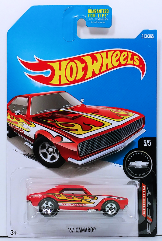 Hot Wheels 2017 - Collector # 313/365 - Camaro Fifty 5/5 - '67 Camaro - Red with Flames - USA Card