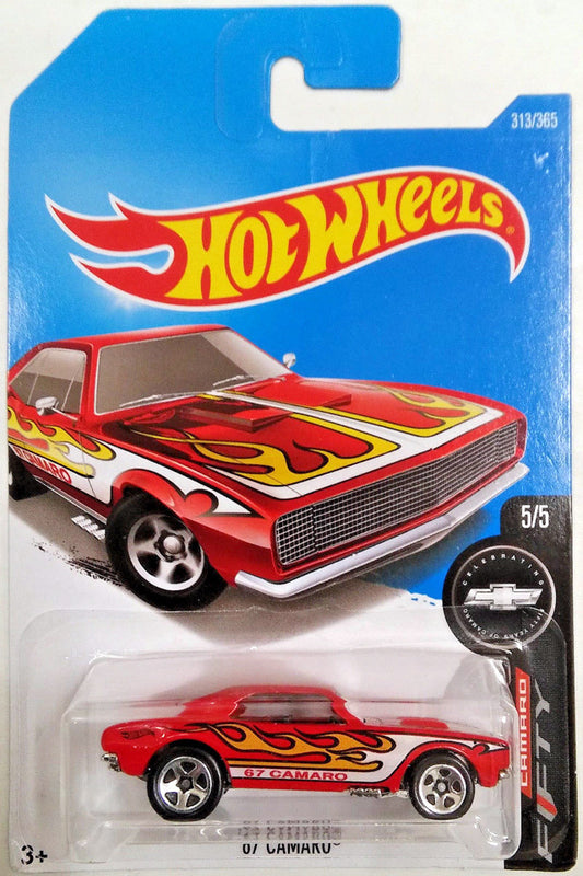 Hot Wheels 2017 - Collector # 313/365 - Camaro Fifty 5/5 - '67 Camaro - Red with Flames - International Card