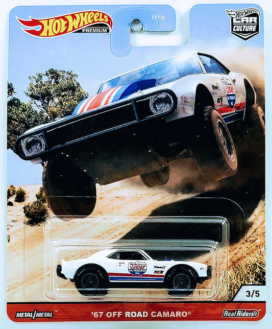 Hot Wheels 2020 - Premium / Car Culture / Wild Terrain # 3/5 - '67 Off Road Camaro - White / Lucas Oil - Metal/Metal & Real Riders