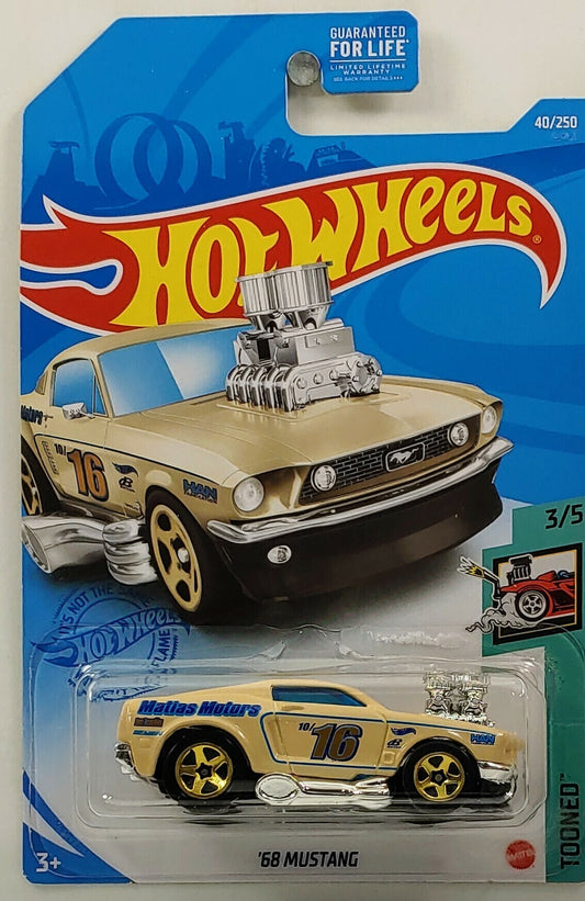 Hot Wheels 2021 - Collector # 040/250 - Tooned 3/5 - '68 Mustang ('Tooned) - Tan / #16 - USA Card