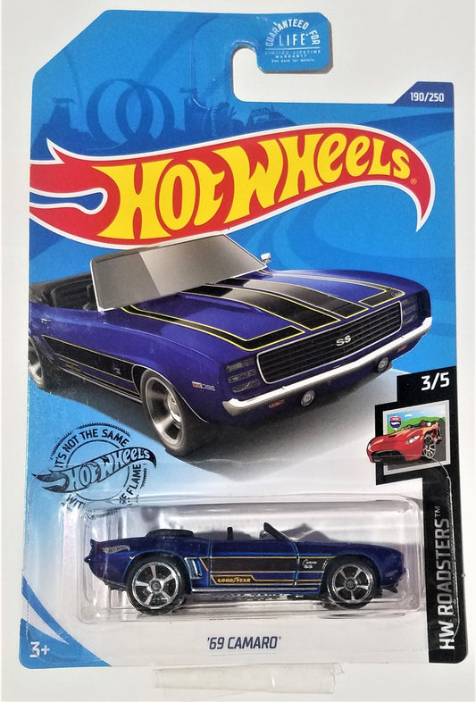 Hot Wheels 2020 - Collector # 190/250 - HW Roadsters 3/5 - '69 Camaro (Convertible) Blue - USA Card