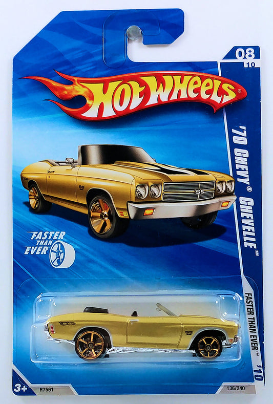 Hot Wheels 2010 - Collector # 136/240 - Faster Than Ever 08/10 - '70 Chevy Chevelle - Metallic Gold - USA Card