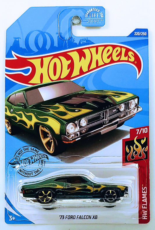 Hot Wheels 2020 - Collector # 220/250 - HW Flames 7/10 - '73 Ford Falcon XB - Dark Green - USA Card