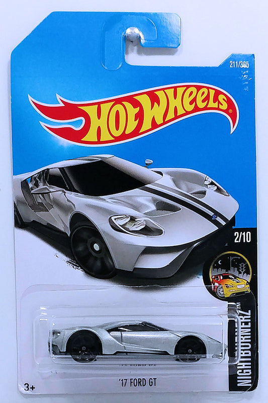 Hot Wheels 2017 - Collector # 211/365 - Nightburnerz 2/10 - '17 Ford GT - Metalflake Silver - USA Card