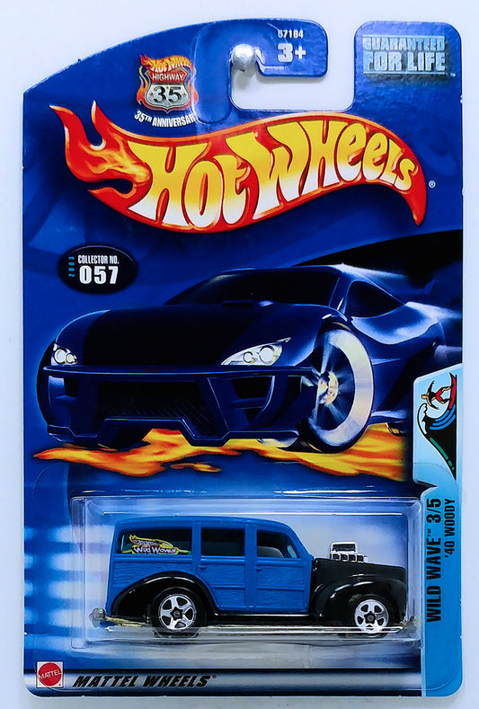 Hot Wheels 2003 - Collector # 057 - Wild Wave 3/5 - '40 Woody - Black & Blue - USA