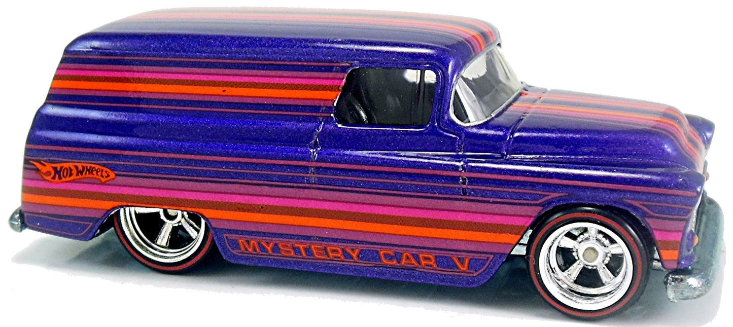 Hot Wheels 2006 - Collector # 222/223 - Mystery Car/Auto Mystere - Mail-In Bonus Car 4/5 - '55 Chevy Panel - Purple - Real Riders - Motorcycle in Back with Opening Rear Door
