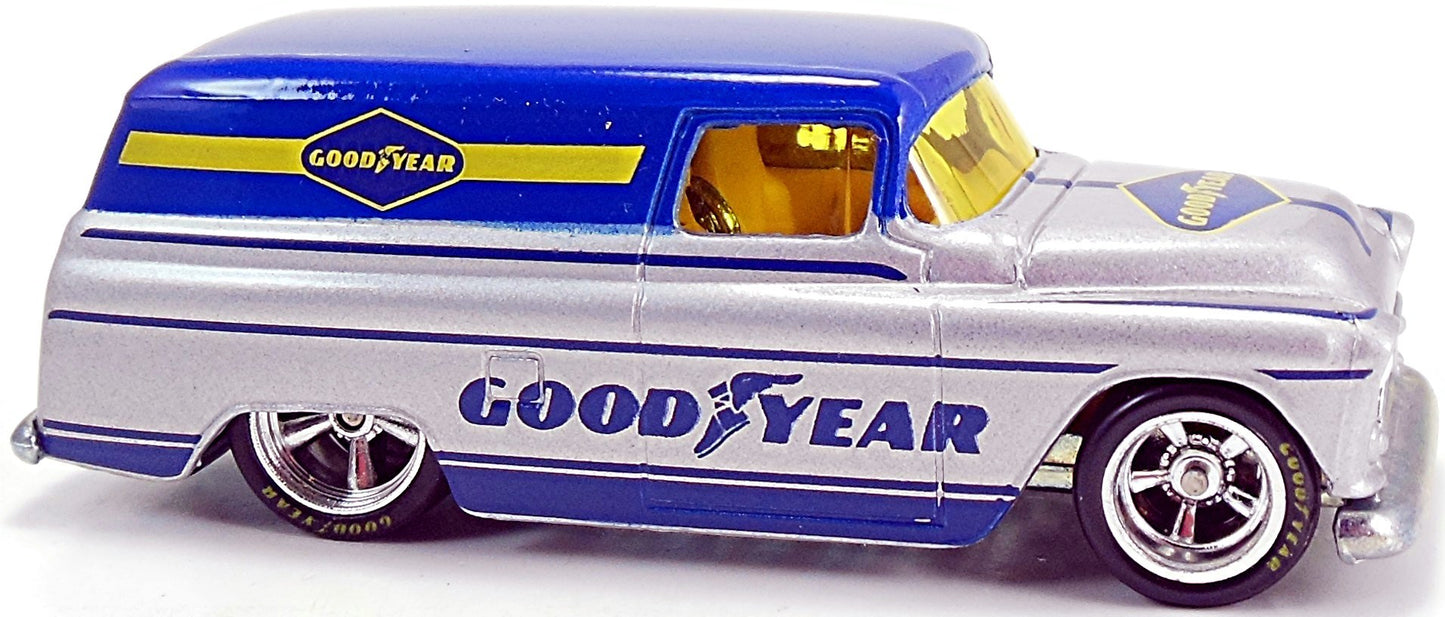 Hot Wheels 2010 - Delivery / Slick Rides 03/34 - '55 Chevy Panel - Blue & Silver / Good Year - Metal/Metal & Real Riders