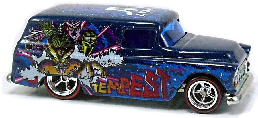 Hot Wheels 2012 - Nostalgia / Pop Culture / Atari - '55 Chevy Panel - Dark Blue / Tempest - Metal/Metal & Real Riders