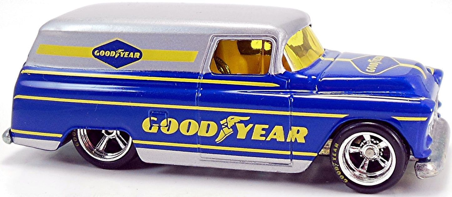 Hot Wheels 2010 - Delivery / Slick Rides 03/25 - '55 Chevy Panel - Silver & Blue / Good Year - Metal/Metal & Real Riders
