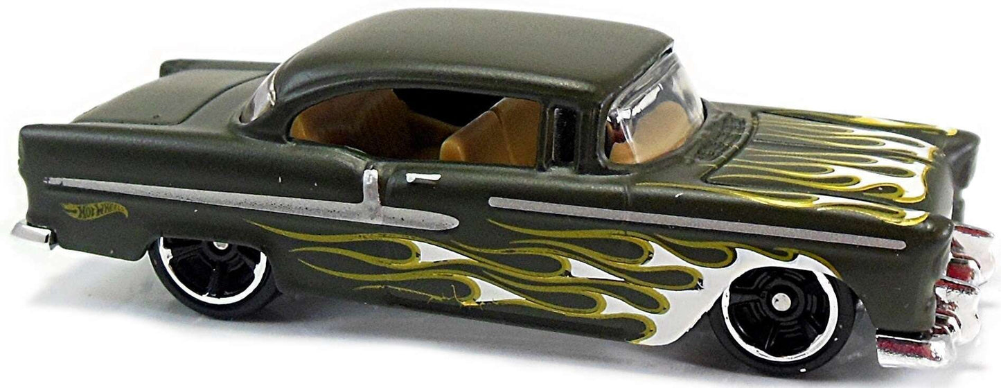 Hot Wheels 2017 - No Collector Number - HW Flames 3/10 - '55 Chevy - Dark Olive Green - Kmart Exclusive 02/18/2017