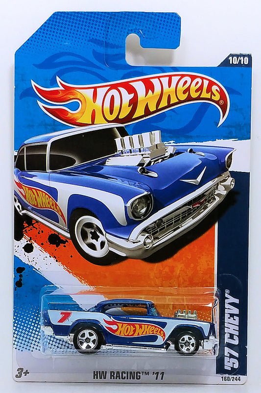 Hot Wheels 2011 - Collector # 160/244 - HW Racing 10/10 - '57 Chevy - Blue - USA Card