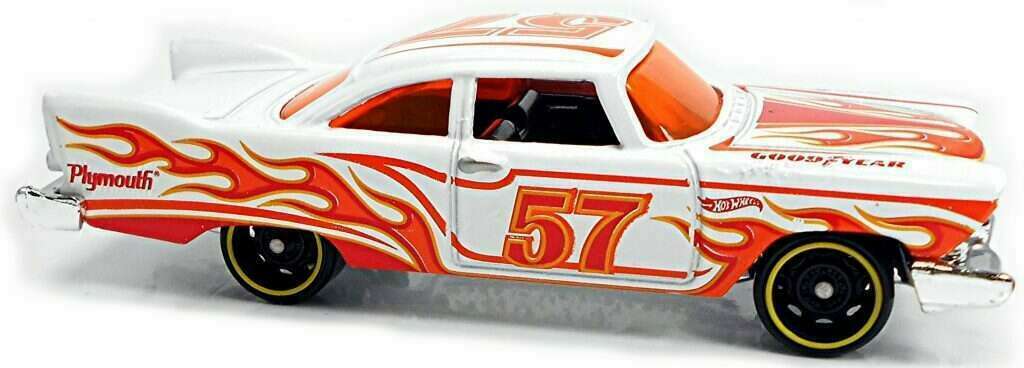 Hot Wheels 2020 - Collector # 168/250 - HW Flames 2/10 - '57 Plymouth Fury - White - USA Card