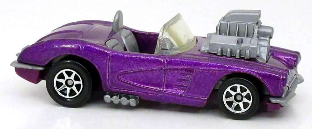 Hot Wheels 1995 - Collector # 341 - Model Series 3/12 - '58 Corvette Coupe - Purple - 7 Spokes - Gray Motor, Interior, Bumpers & Grille