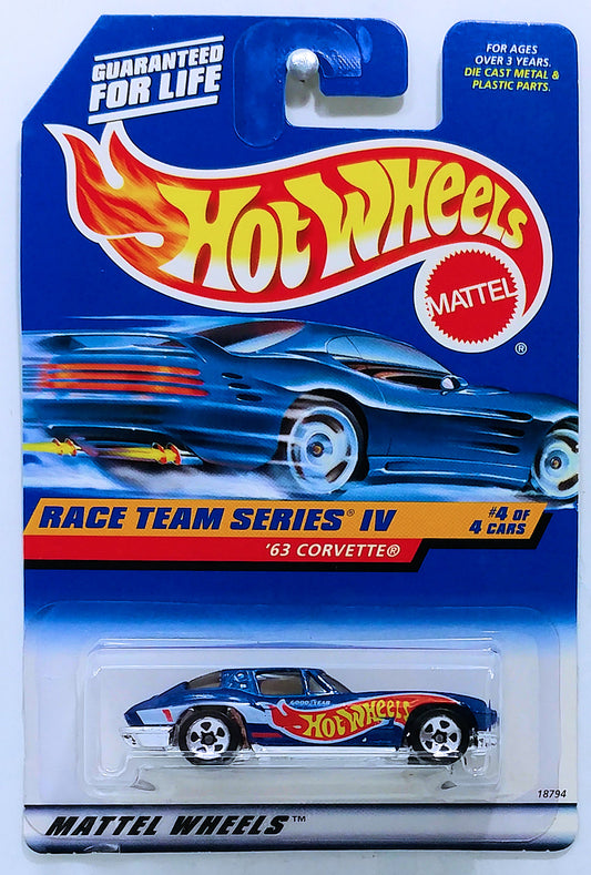 Hot Wheels 1998 - Collector # 728 - Race Team Series IV 4/4 - '63 Corvette - Blue - 5 Spokes