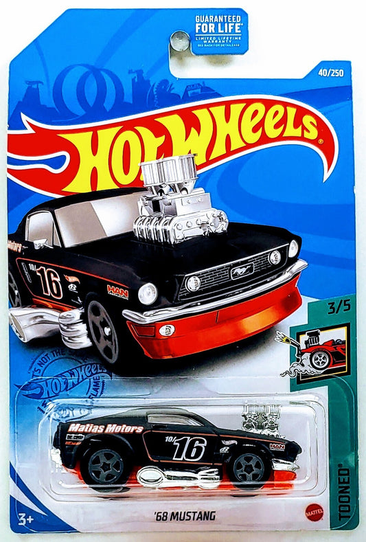 Hot Wheels 2021 - Collector # 040/250 - Tooned 3/5 - '68 Mustang ('Tooned) - Flat Black / #16 - USA Card