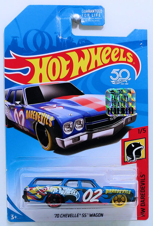 Hot Wheels 2018 - Collector # NONE - HW Daredevils 1/5 - '70 Chevelle SS Wagon - Blue - 50th FSC