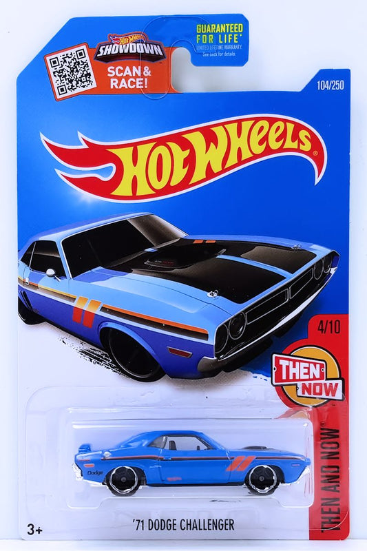Hot Wheels 2016 - Collectors # 104/250 - Then And Now 4/10 - '71 Dodge Challenger - Blue - USA Card