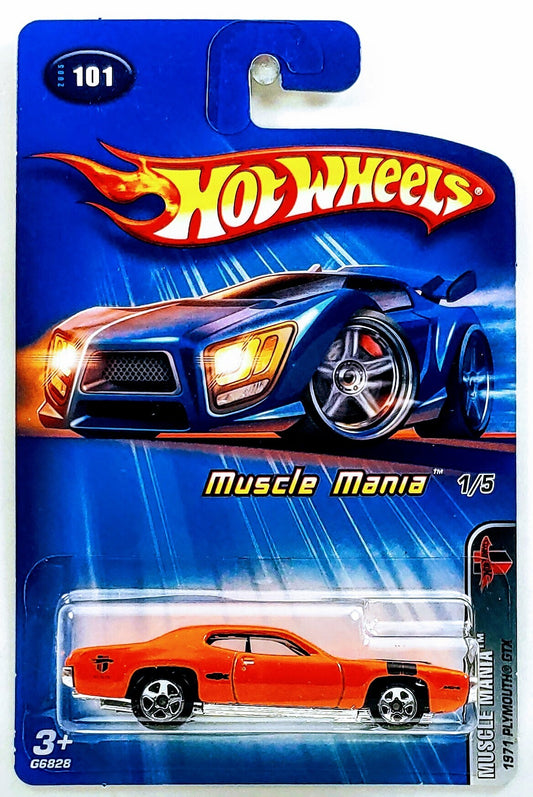 Hot Wheels 2005 - Collector # 101/183 - Muscle Mania 1/5 - 1971 Plymouth GTX - Enamel Orange - KMart Exclusive - USA