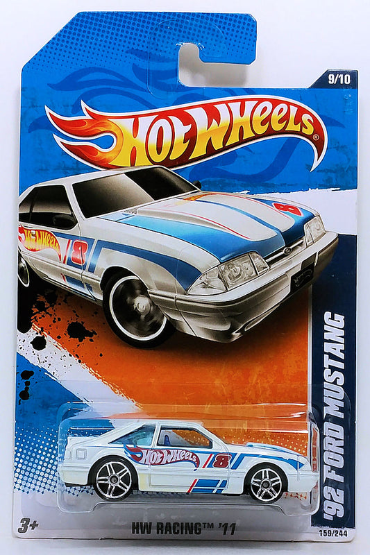 Hot Wheels 2011 - Collector # 159/244 - HW Racing 9/10 - '92 Ford Mustang - White - USA Card