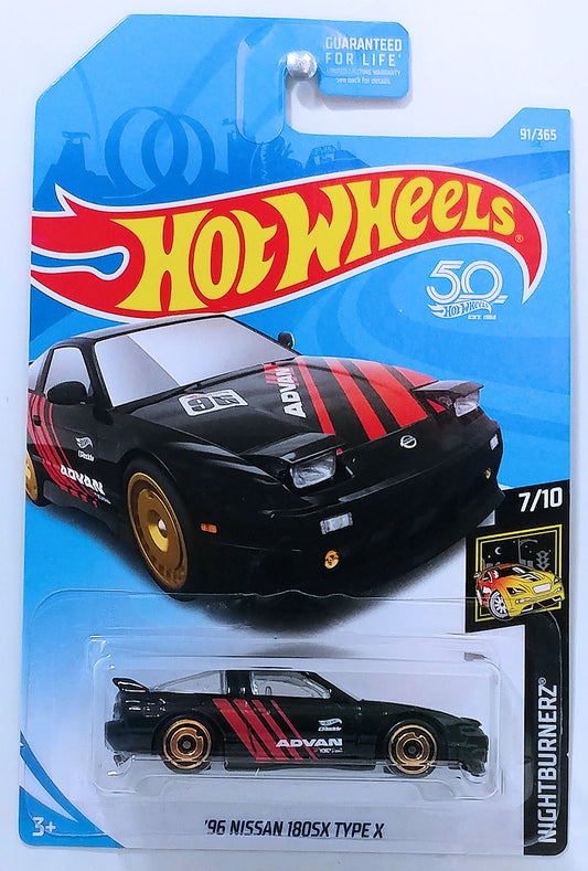 Hot Wheels 2018 - Collector # 091/365 - Nightburnerz 7/10 - '96 Nissan 180SX Type X - Black / ADVAN - USA