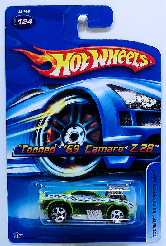 Hot Wheels 2006 - Collector # 124/223 - 'Tooned '69 Camaro Z-28 - Metallic Green - USA Card