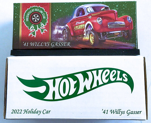 Hot Wheels 2022 - RLC Exclusive / Holiday Car / Stocking Stuffer - '41 Willys Gasser - Spectraflame Red - Metal/Metal & Real Riders - Acrylic Display Case - Limited to 30,000