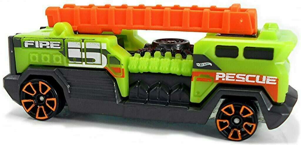 Hot Wheels 2019 - Collector # 172/250 - HW Rescue 7/10 - 5 Alarm (Fire Truck) - Neon Green / FIRE 15 RESCUE - USA Card