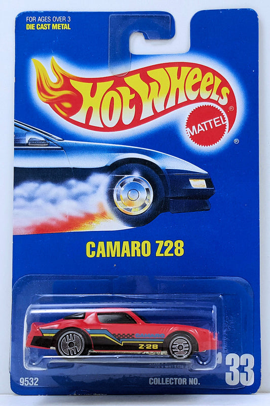 Hot Wheels 1991 - Collector # 033 - Camaro Z28 - Red - Ultra Hots - Painted Metal Base - USA Blue Card