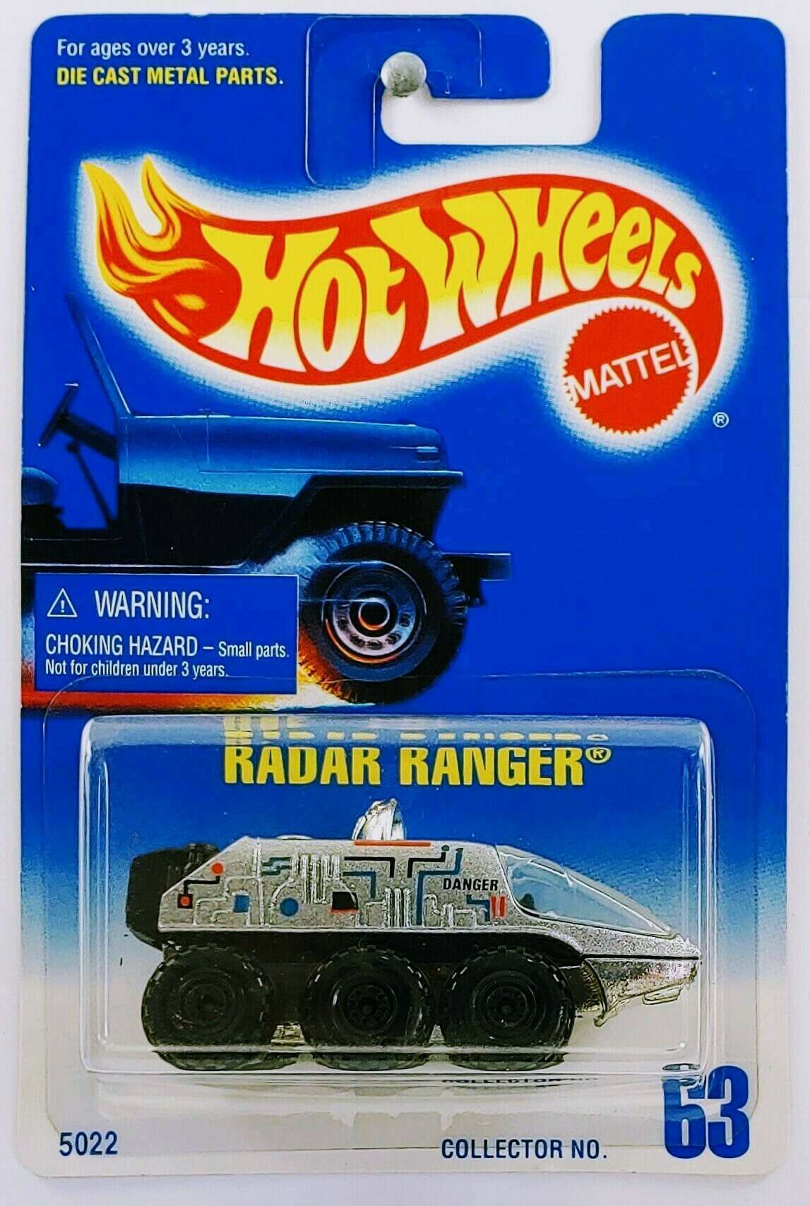 Hot Wheels 1995 - Collector # 063 - Radar Ranger - Silver - Chrome Dish - Black CTS Wheels - USA