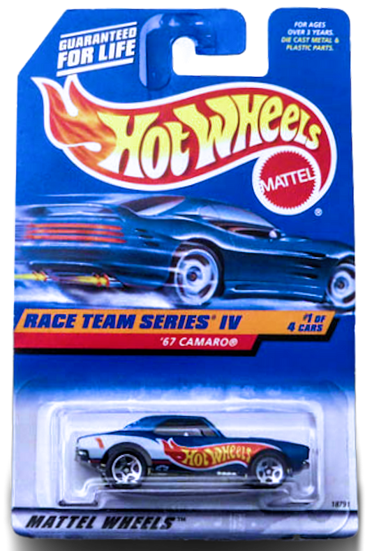 Hot Wheels 1998 - Collector # 725 - Race Team Series IV 1/4 - '67 Camaro - Blue - 5 Spokes - Malaysia Base