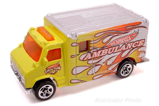 Hot Wheels 2003 - Collector # 196/220 - Final Run 2/12 - Ambulance - Yellow & Silver / Flames - USA '1968-2003 Anniversary' Card