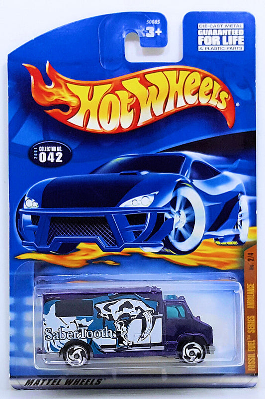 Hot Wheels 2001 - Collector # 042/240 - Fossil Fuel Series 2/4 - Ambulance - Purple / Saber Tooth - Sawblades - USA Card