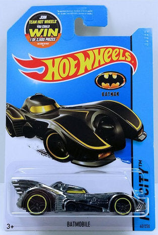 Hot Wheels 2015 - Collector # 062/250 - HW City / Batman - Batmobile (1989) "Batman Returns" - Dark Chrome / Yellow Accents - USA 'WIN' Card