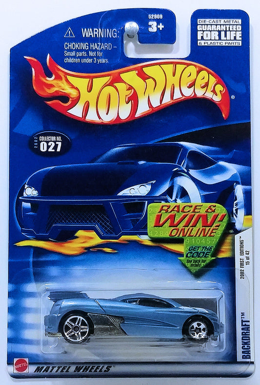 Hot Wheels 2002 - Collector # 027/240 - First Editions 15/42 - Backdraft - Light Blue - PR5s - Wheels ERROR