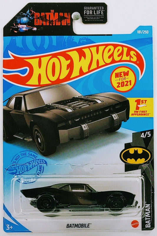 Hot Wheels 2021 - Collector # 181/250 - Batman 4/5 - New Models - (The Batman) Batmobile - Glossy Black - USA Batman Card