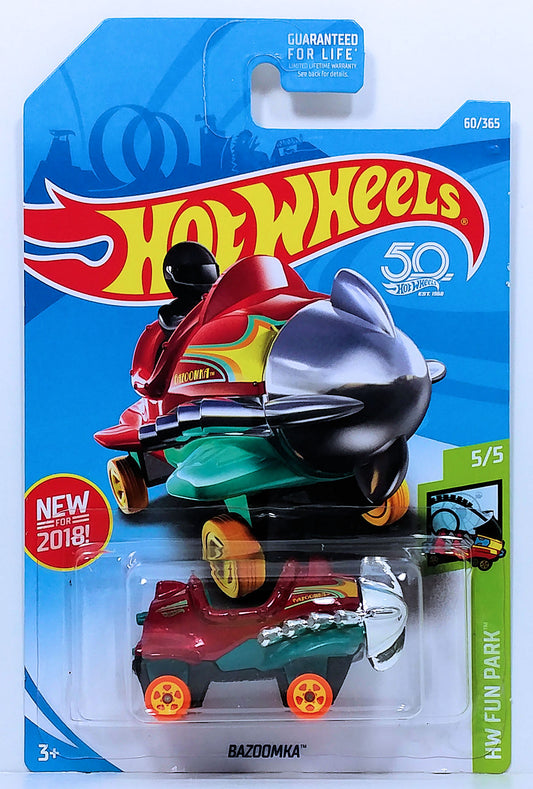 Hot Wheels 2018 - Collector # 060/365 - HW Fun Park 5/5 - New Models - Bazoomka - Metalflake Red - USA 50th Card
