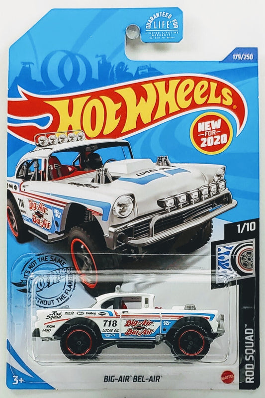 Hot Wheels 2020 - Collector # 179/250 - Rod Squad 1/10 - New Models - Big-Air Bel-Air - Flat White - USA Card
