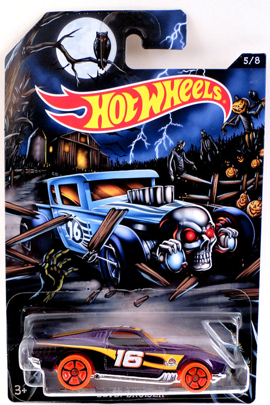 Hot Wheels 2016 - Happy Halloween # 5/8 - Blvd. Bruiser - Purple - Black on Orange MC5 Wheels
