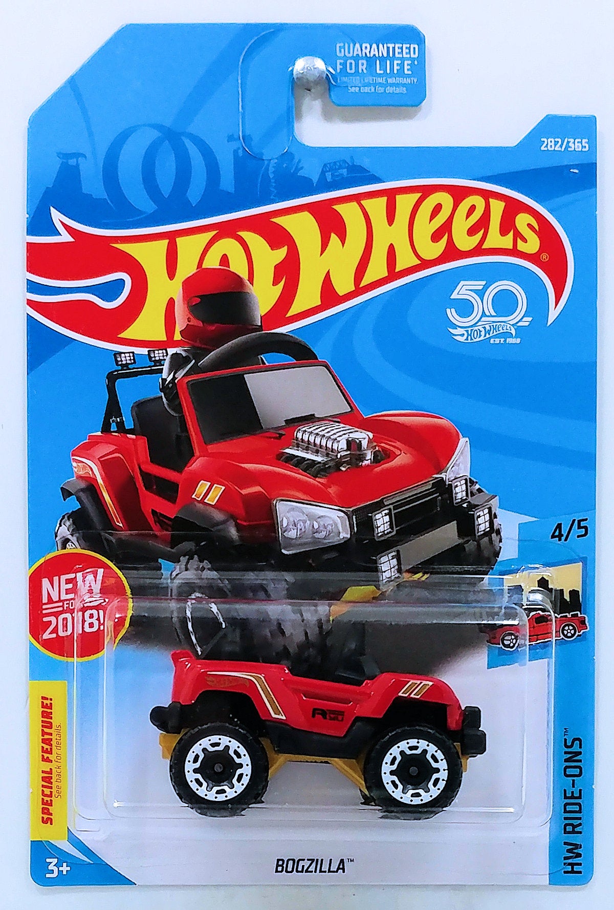 Hot Wheels 2018 - Collector # 282/365 - HW Ride-Ons 4/5 - New Models - Bogzilla - Red - 50th Card