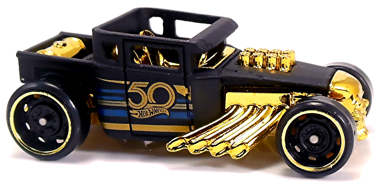 Hot Wheels 2018 - 50th Anniversary / Black & Gold Collection 1/6 - Bone Shaker - Matte Black - Gold & Black Steelies