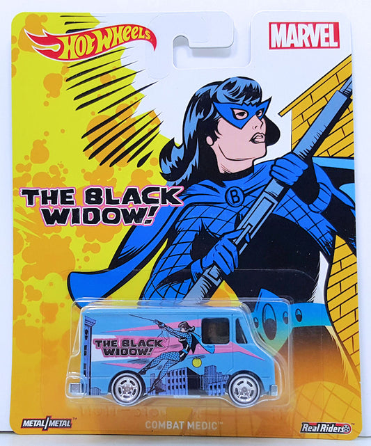 Hot Wheels 2016 - Pop Culture / Marvel - Combat Medic - Blue / The Black Widow - Metal/Metal & Real Riders