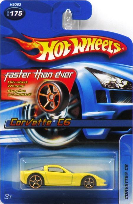 Hot Wheels 2005 - Collector # 175/183 - Corvette C6 - Yellow - Faster Than Ever Wheels - USA FTE Card