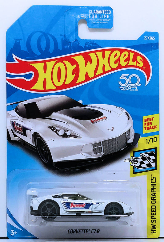 Hot Wheels 2018 - Collector # 027/365 - HW Speed Graphics 1/10 - Corvette C7.R - White / Summit Racing Equipment - USA '50th' Card