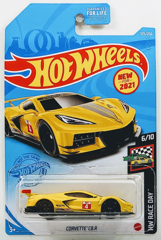 Hot Wheels 2021 - Collector # 105/250 - HW Race Day 6/10 - New Models - Corvette C8.R - Yellow / #4 - USA Card