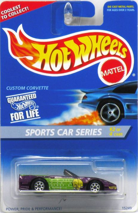 Hot Wheels 1996 - Collector # 405 - Sports Car Series 2/4 - Custom Corvette - Purple - 7 Spokes - Gray Interior - USA