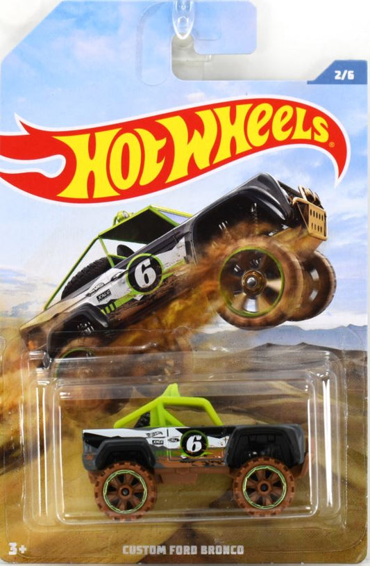Hot Wheels 2019 - Theme Series / Backwood Rally 2/6 - Custom Ford Bronco - Dark Gray Camo - Green Roll Bar - Walmart Exclusive