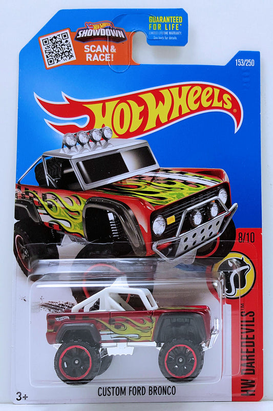 Hot Wheels 2016 - Collector # 153/250 - HW Daerdevils 8/10 - Custom Ford Bronco - Metalflake Dark Red - USA