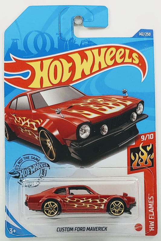Hot Wheels 2020 - Collector # 142/250 - HW Flames 9/10 - Custom Ford Maverick - Metallic Red Orange - IC