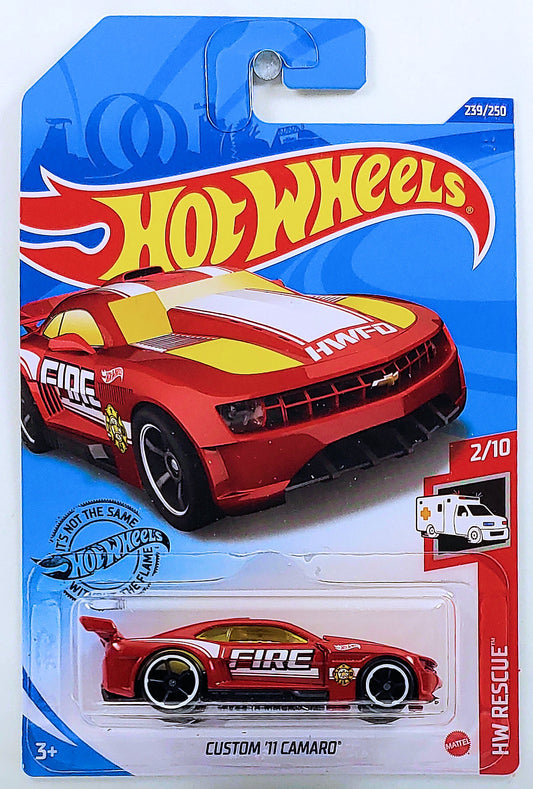 Hot Wheels 2020 - Collector # 239/250 - HW Rescue 2/10 - Custom '11 Camaro - Red / FIRE - International Long Card