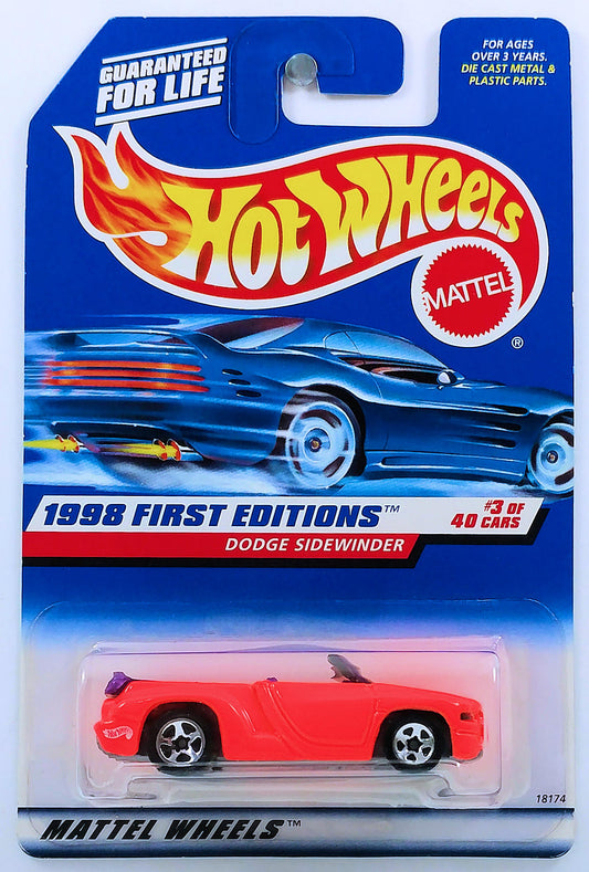 Hot Wheels 1998 - Collector # 634 - First Editions 3/40 - Dodge Sidewinder - Bright Orange - White HW Logo - USA Blue Car Card